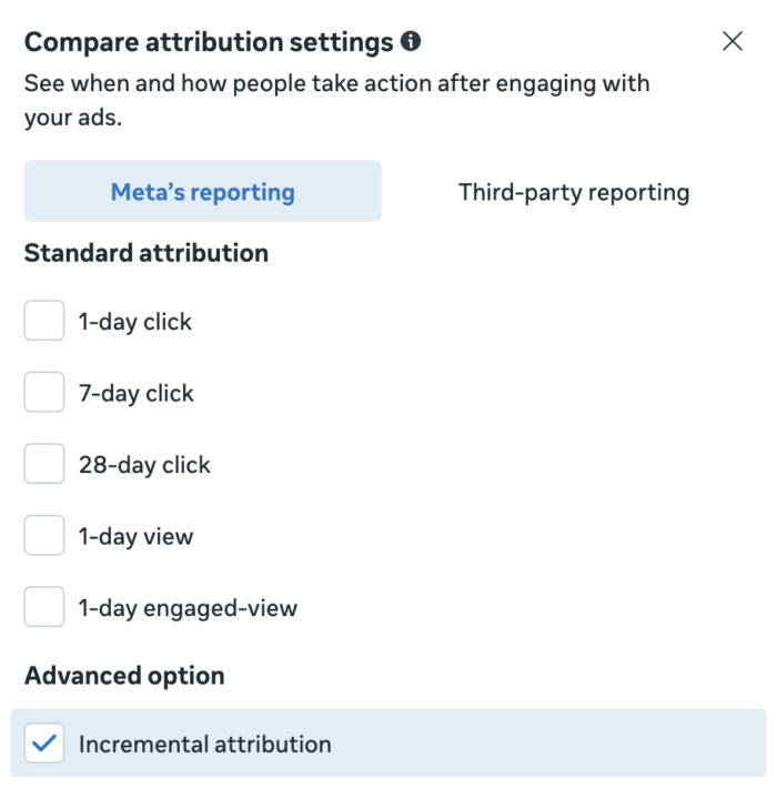 Incremental Attribution Added to Compare Attribution Settings